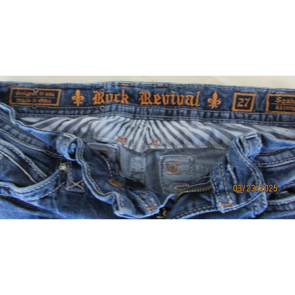 Rock Revival Easy Ankle Sasha Skinny Jeans Womens 27 Low Flap Pocket Bling - Picture 5 of 12